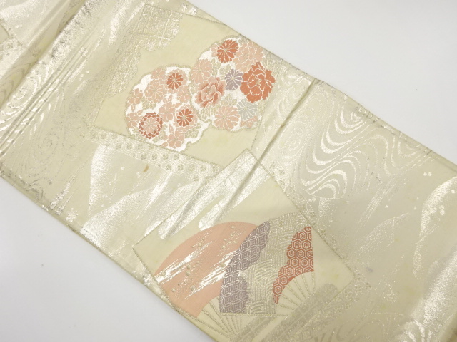 JAPANESE KIMONO / ANTIQUE FUKURO OBI / SILK / WOVEN FLORAL PLANTS